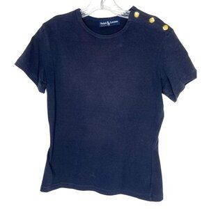 Ralph Lauren T Shirt Size X- Small Navy Blue Short Sleeve Gold Buttons  86E